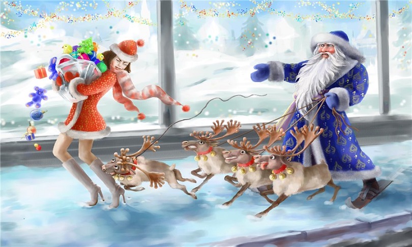 Санта разглядел с саней маленькие сиськи и решил подарить еблю на Новый Год