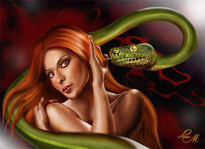 Муж змея жена. Ведьма со змеей. Девушка змея. Девушка змея арт. Девушка со змеиными глазами.