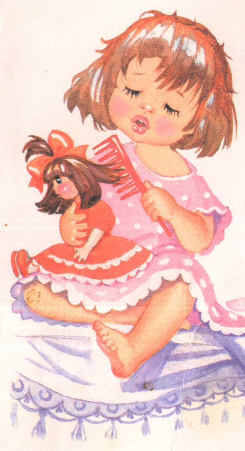 Картинка девочка с куклой. Девочка причесывает куклу. Девочка с куклой иллюстрация. Ребенок расчесывает куклу. Девочка причёсывается для детей.