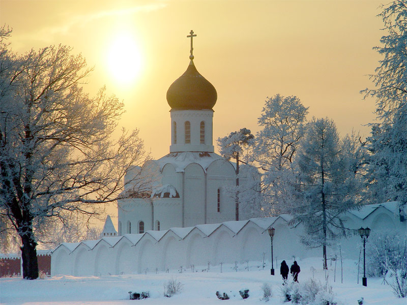 Деревня деревья Церковь зима