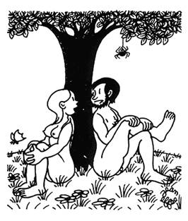 Адам целует Eву под луной