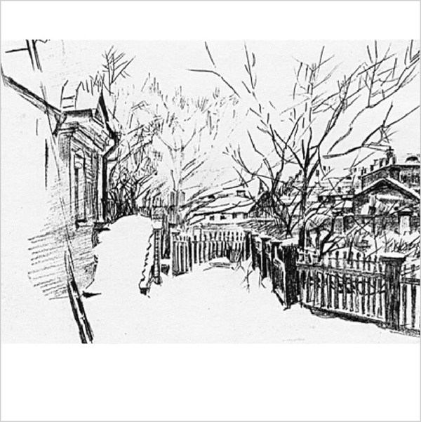 михаил врубель дворик зимой. акварель. гжегож врубель пейзаж зимний. михаил врубель дворик зимой. врубель зима.