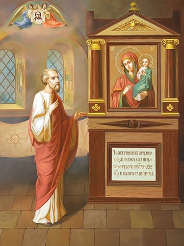 Перед иконой Божией Матери Нечаянная радость