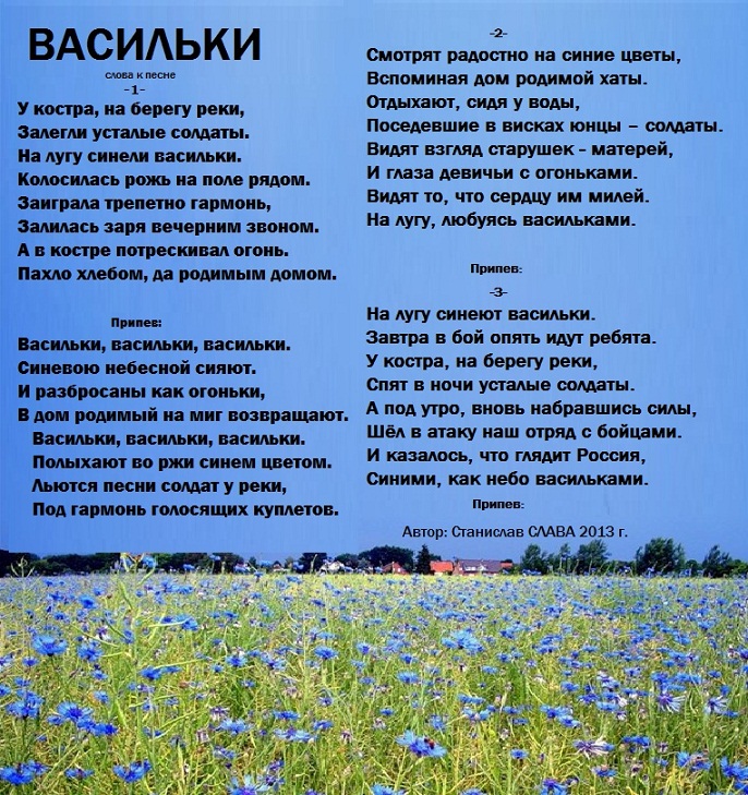 Песню небо голубое поле. Слова песни васильки. Стихи о Васильковом поле. Стихотворение про синий цвет для детей. Слова песни Василек.