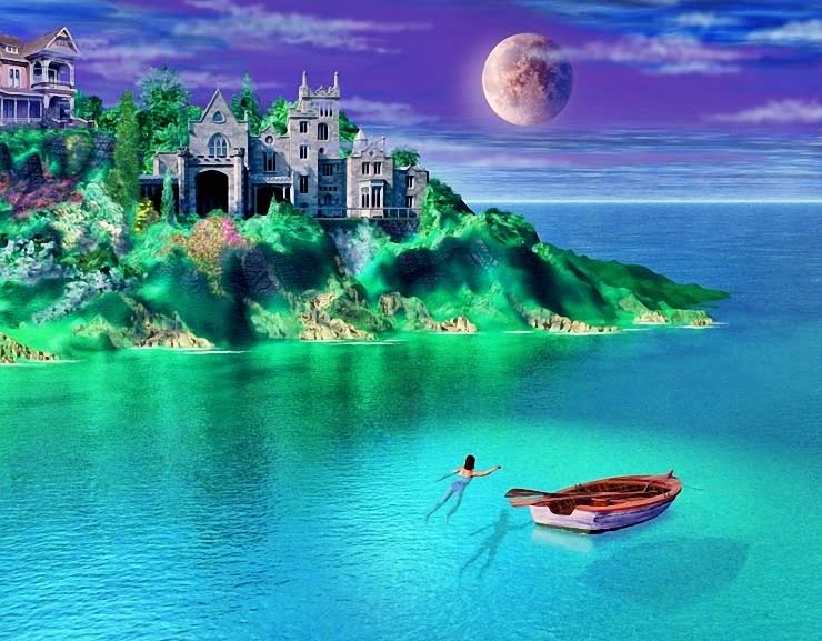 Как попасть в мир грез. Художник Ken Shotwell. Сказочный остров. Сказочный остров в море. Волшебное море.