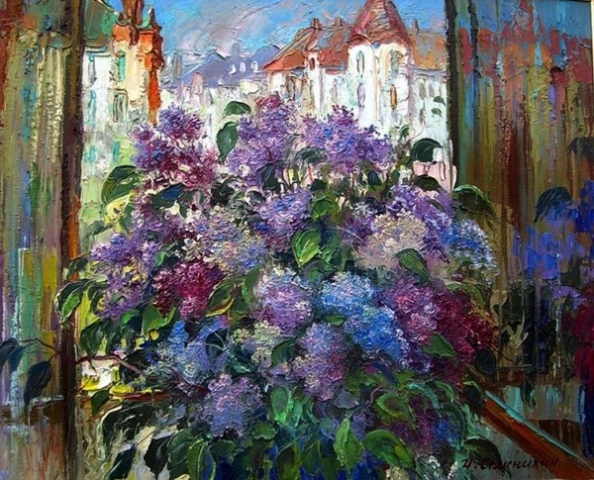 Сирень под снегопадом