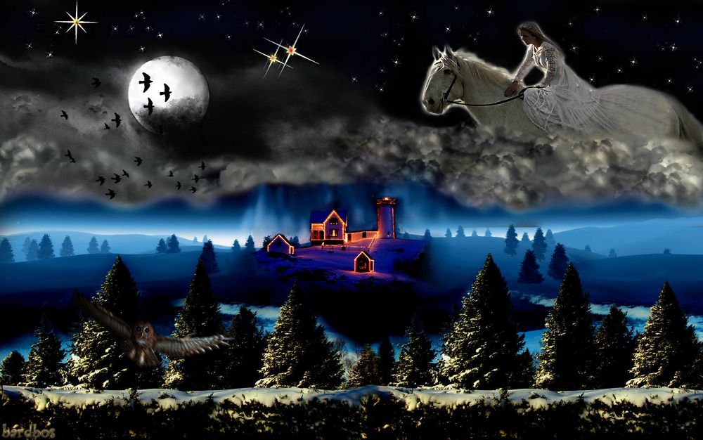 Зимняя ночь. Картина маслом