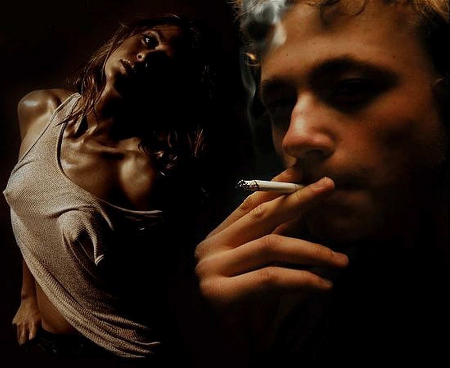 Курят и слушают рок. Мужчина и женщина с сигаретой. Парень страдает. Мужчина страдает от любви. Парень курит.