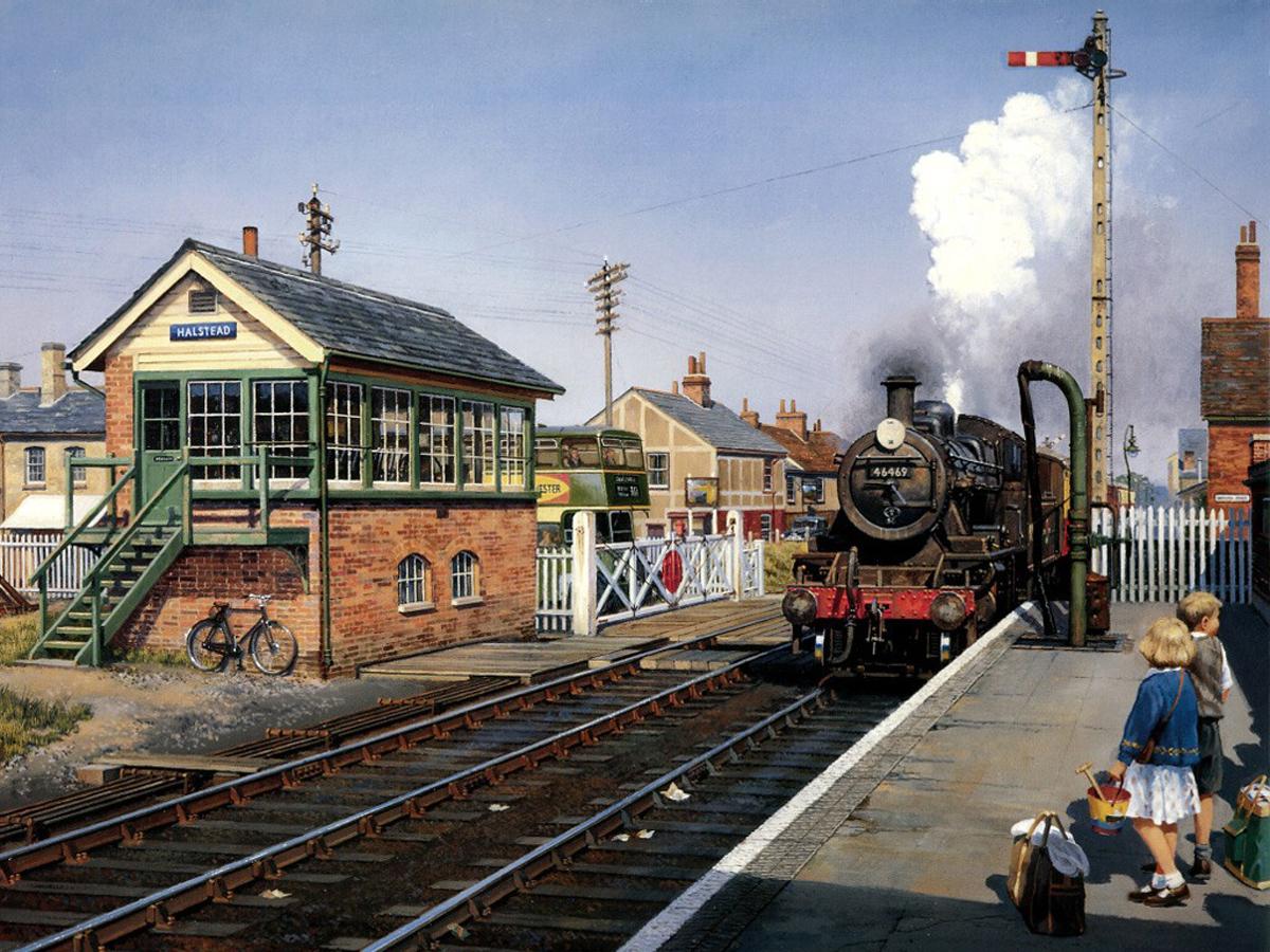 Железная дорога старый город. Говард Фогг железная дорога. Fogg Howard паровозы художник. Старый поезд. Вокзал картина.