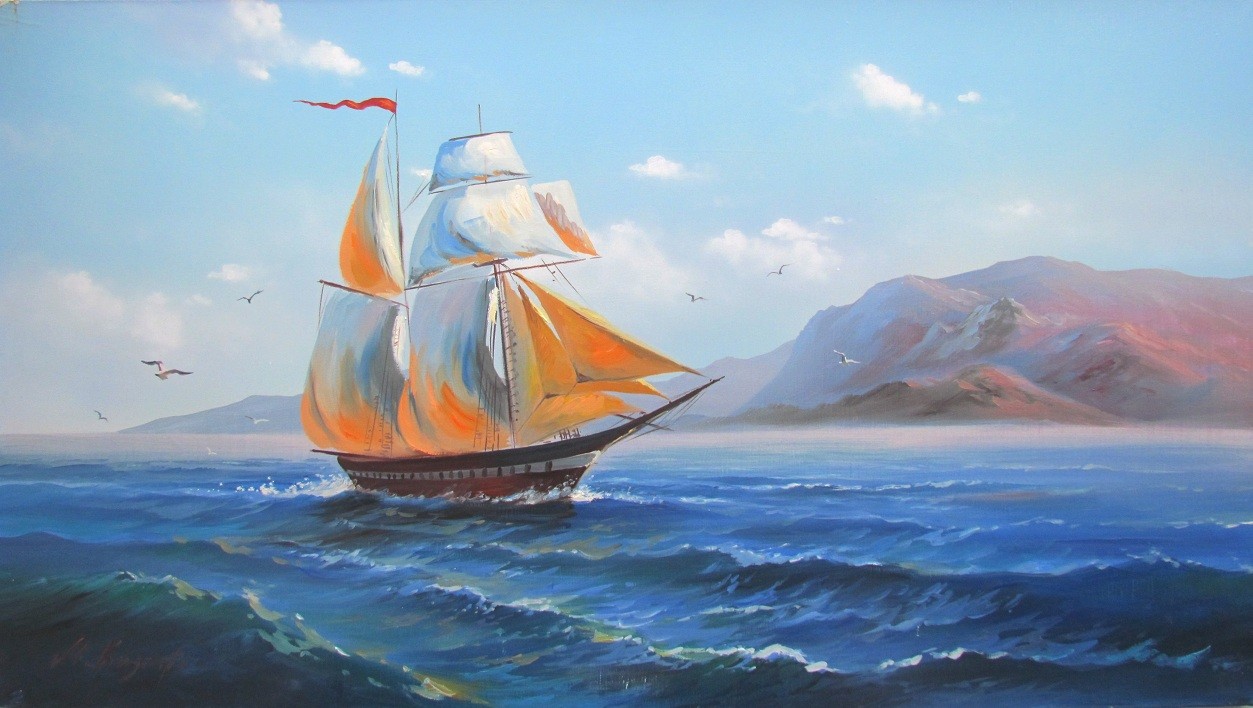 Рисунок море с кораблем