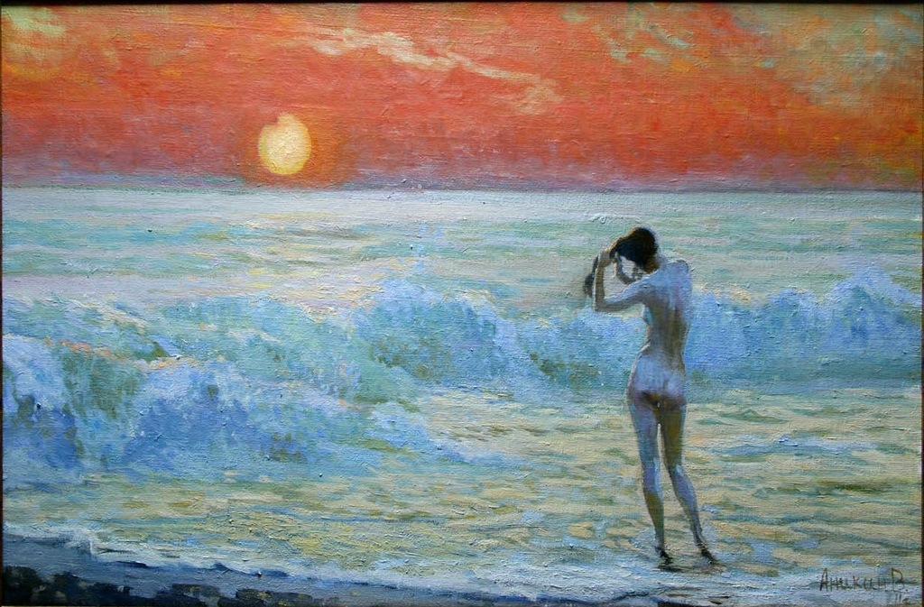 Девушка выходит из воды картина