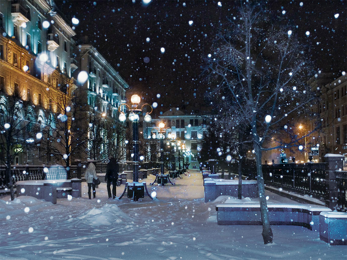 Вечер падающий снег. Заснеженный город. Зима в городе. Город зимой. Снегопад ночью в городе.
