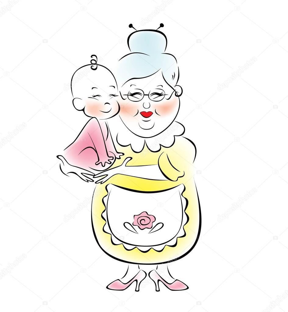 Веселая бабуля с внучкой