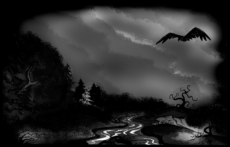 Night crows вороны. Ворон ночью. Рисунки мистика. Готический лес. Зловещий ворон.