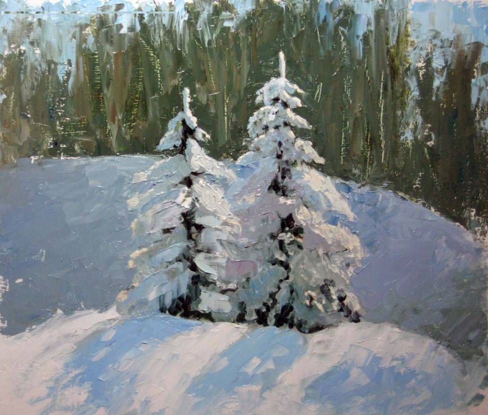 Ели зимой живопись