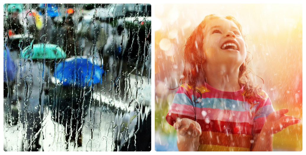 Хмурые люди идут под дождём