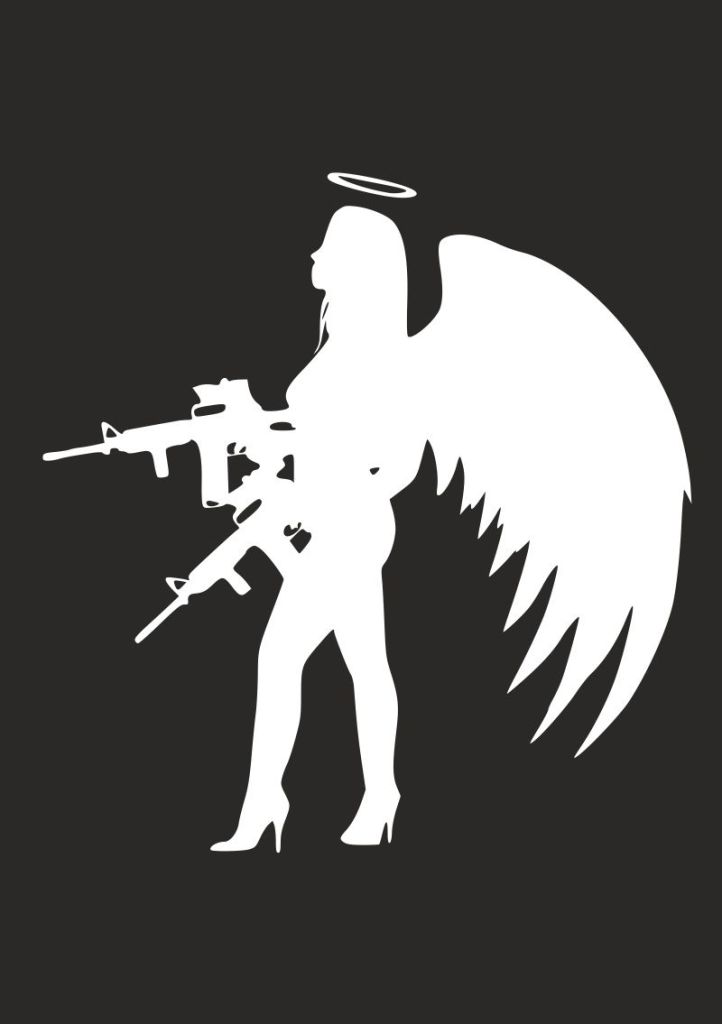 Эскиз тату ангел в балаклаве с автоматом