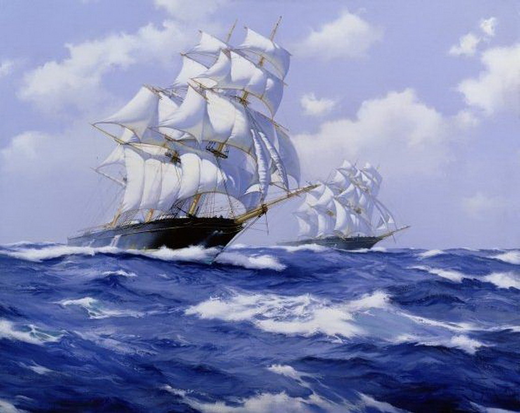 Рисунок море с кораблем