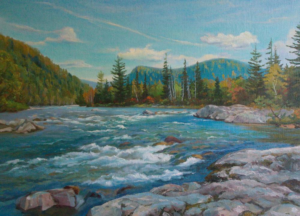 Горная река картина маслом