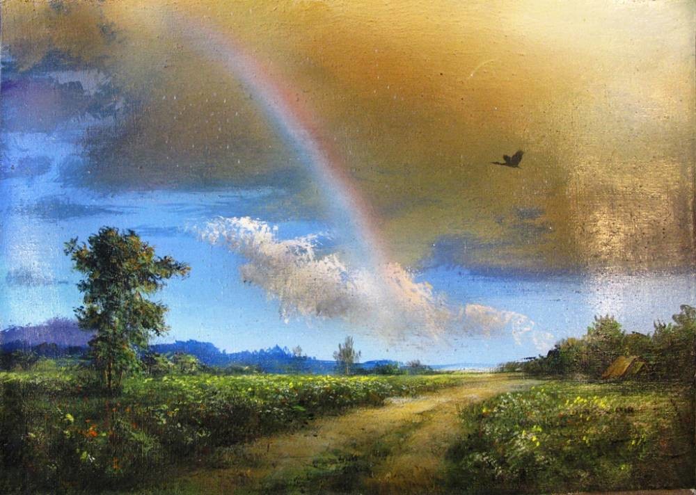 Солнце поднимается и лес озаряется ярко. Картина Саврасова Радуга. Пейзаж радуги Ивана Куинджи.