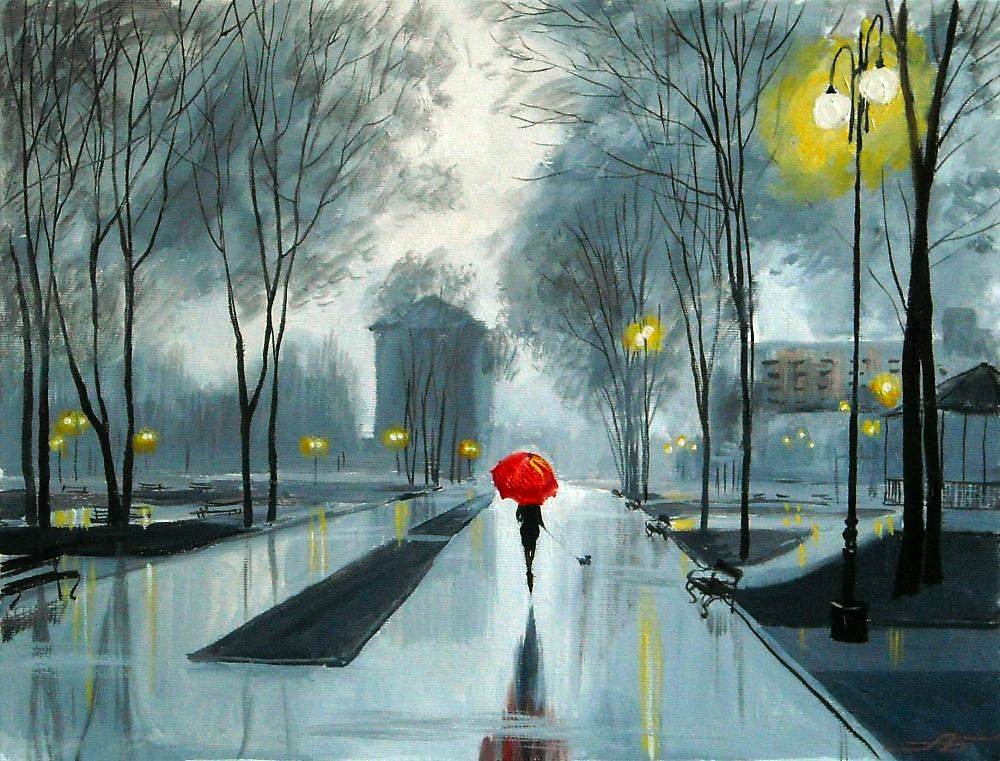 Рисунки акварелью дождь