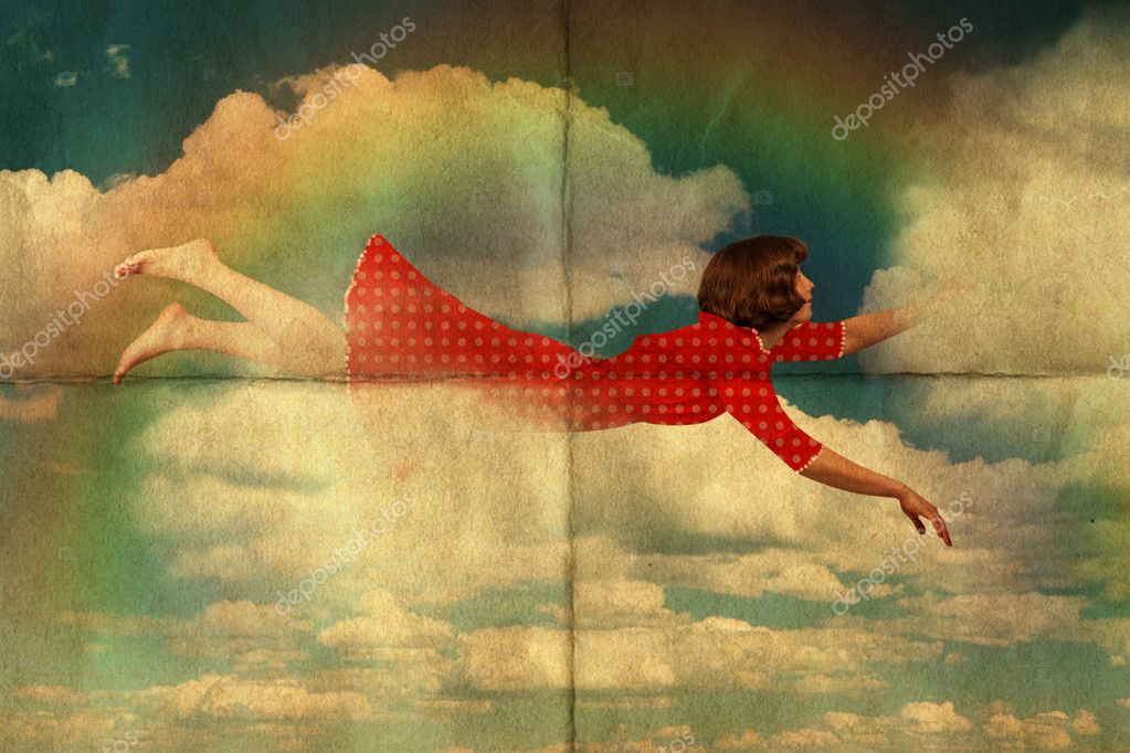 Тело полетело. Летающая женщина картина. Картина летящая по небу женщина. Знаменитая картина летающая женщина. Картина мужчина и женщина летят по небу.