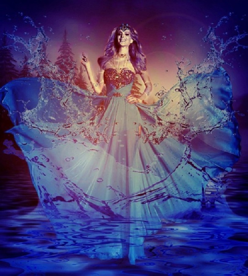 Стихия королевы. Девушка в платье стихии. Волшебное платье. Платье королевы воды. Платье стихии воды.