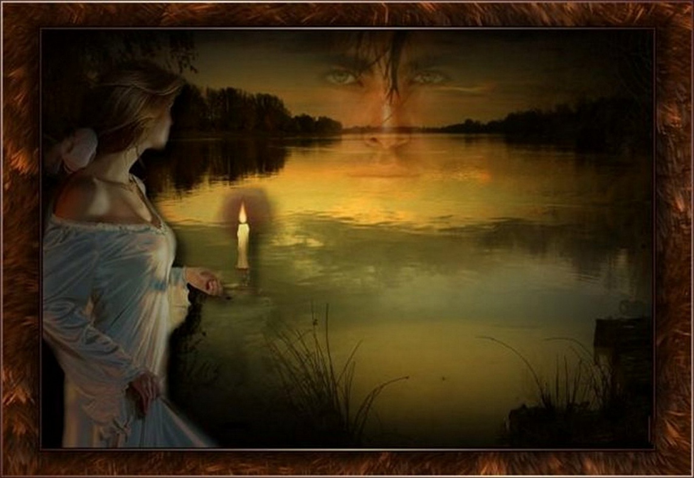 Этот вечер был не забываем. Девушка у пруда. Картина тишина. Ночь и тишина. Прекрасная ночь.
