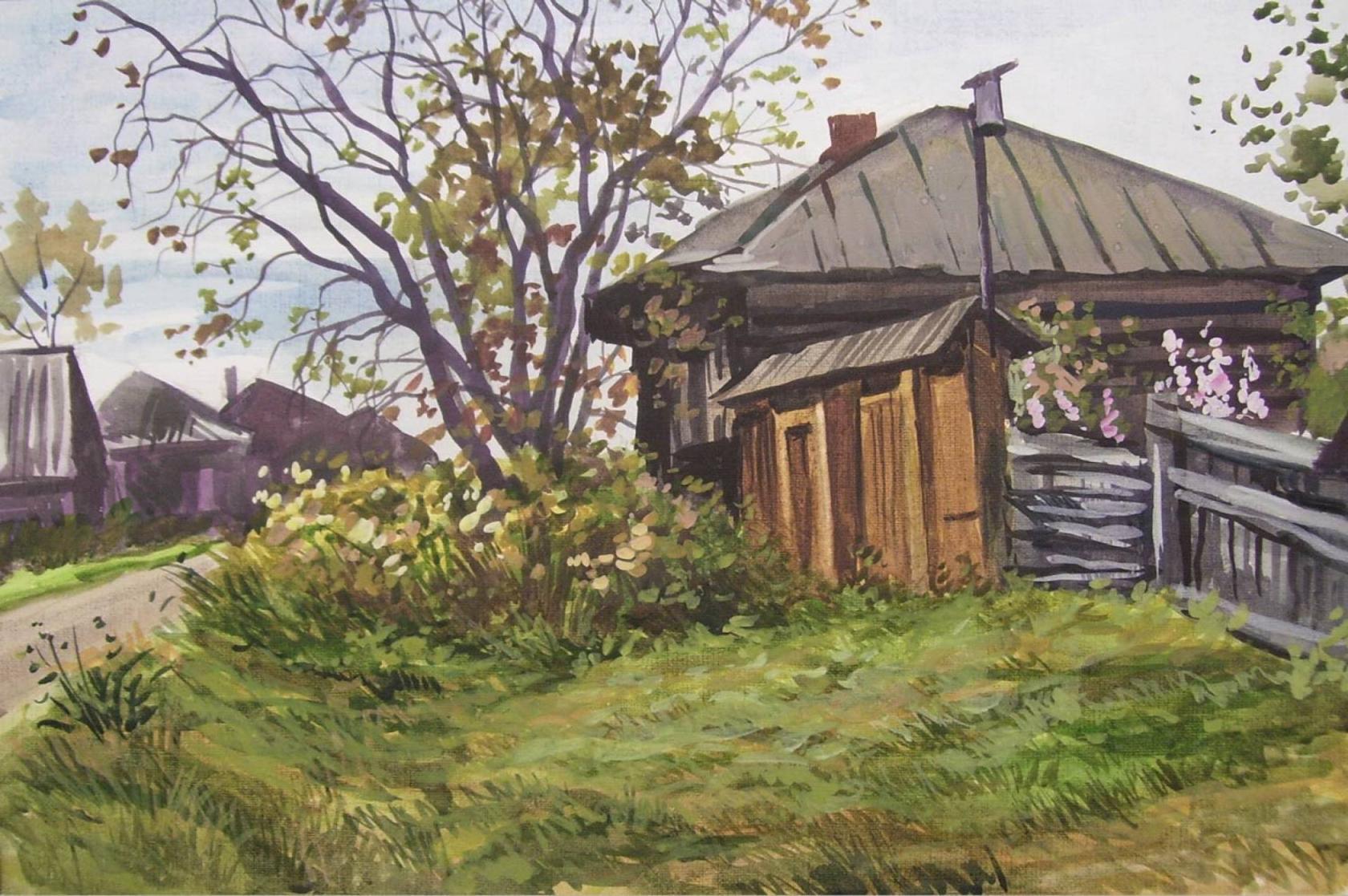 Картины художников дом. Суриков изба. Сельский пейзаж. Деревенский пейзаж акварелью.