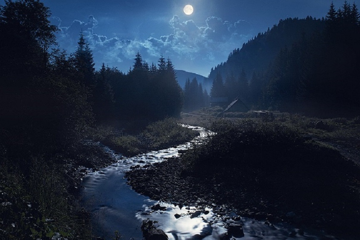 Темная река слушать. Ночь река лес. Ночной пейзаж. Темная река. Ночная река в лесу.