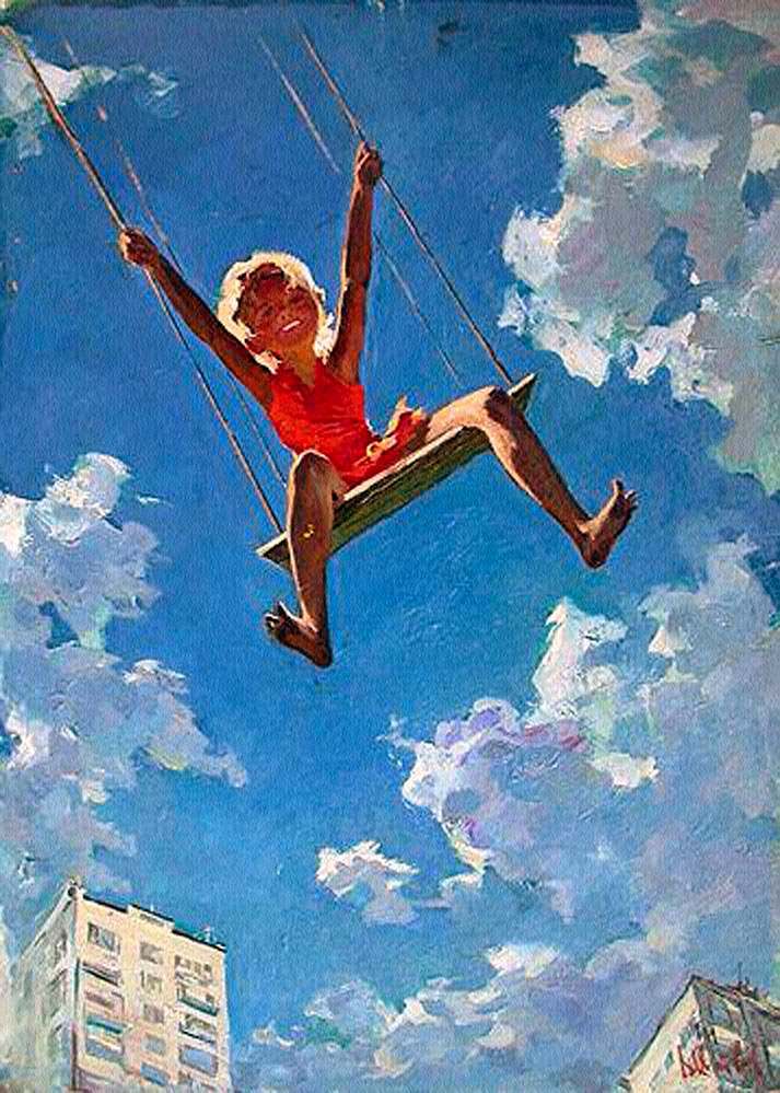 Девушка на качели картина