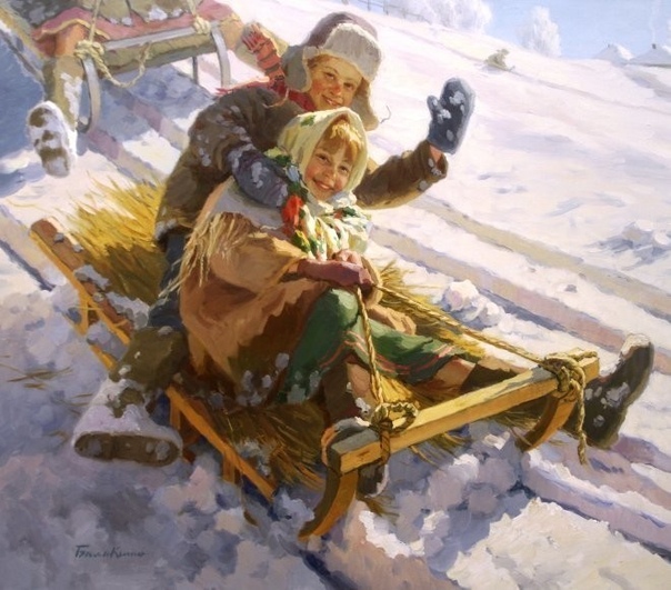 Новогодняя открытка с лыжами