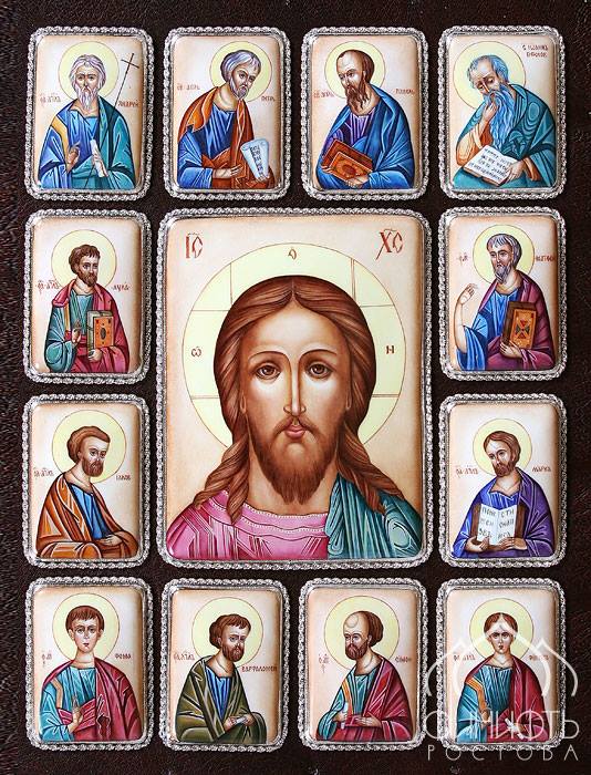Ученики апостолов иисуса христа. Икона Иисуса Христа и апостолов. 12 Апостолов Иисуса Христа. Икона Христос и 12 апостолов.