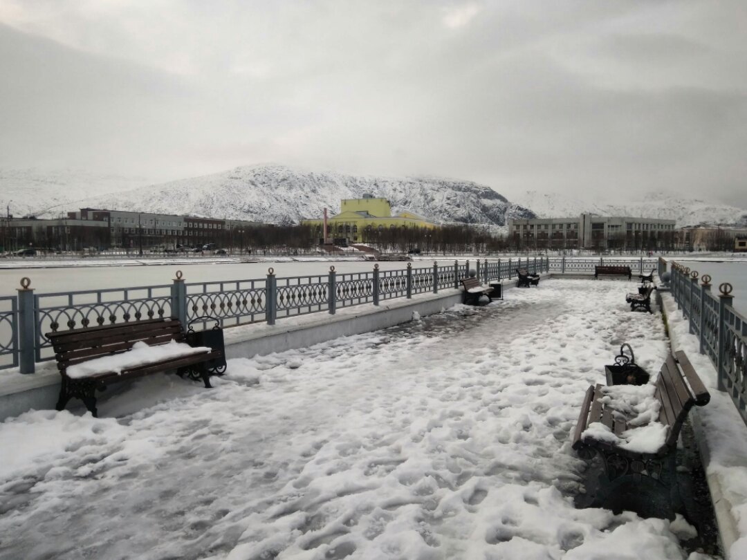 Пруд в Кировске схватился тонким льдом...