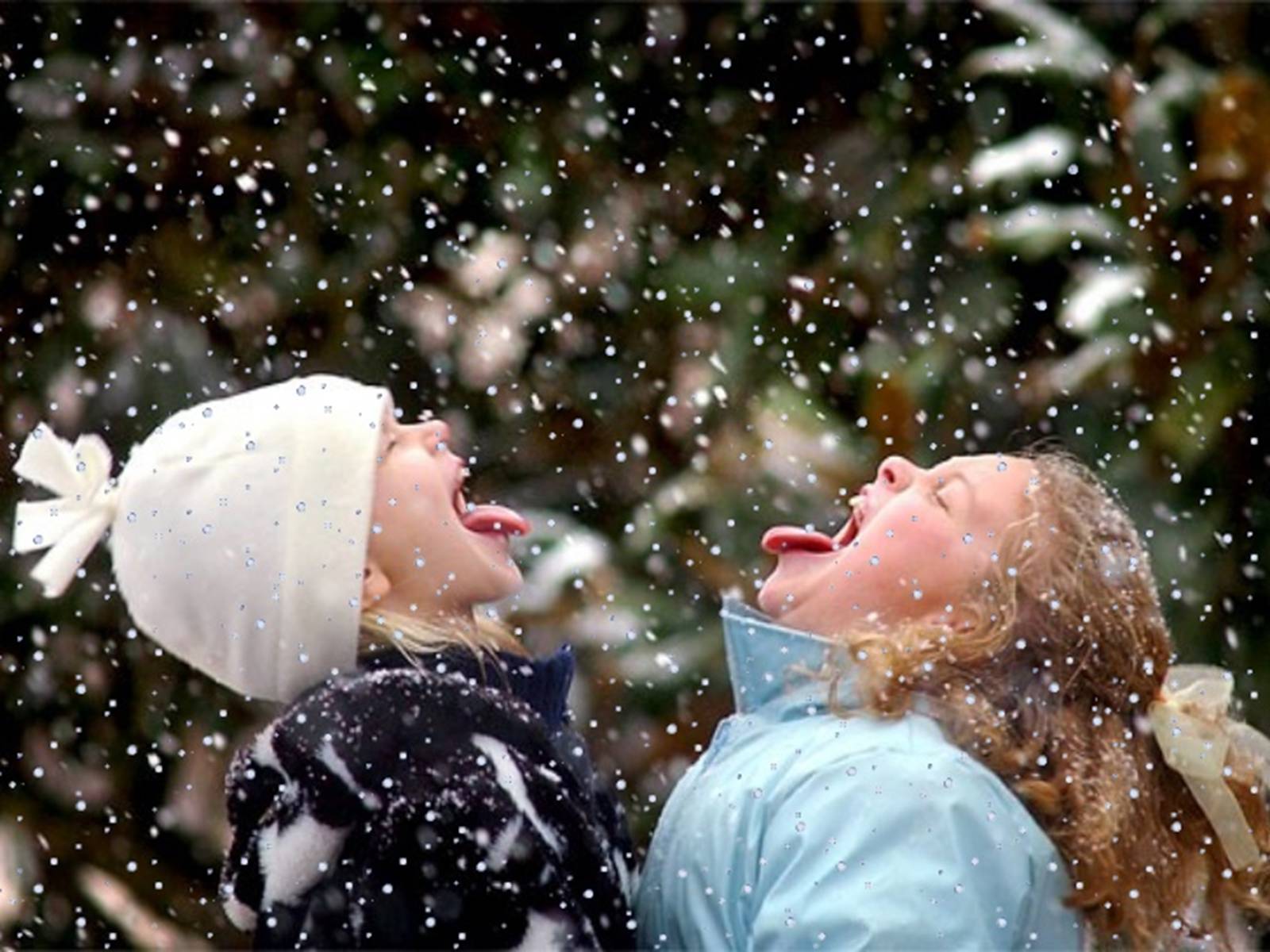 Весело падает снег. Счастье зимой. Радость зимой. Дети радуются снегу. Дети радуются зиме.