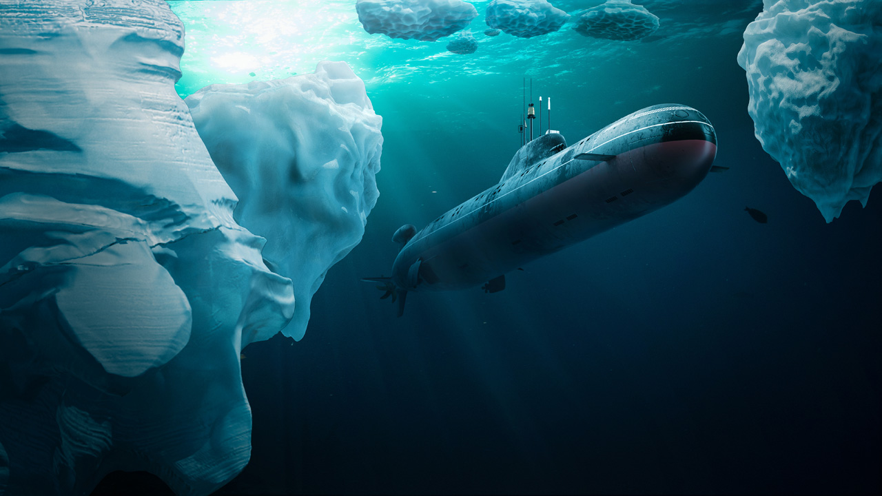 Подводная лодка под водой