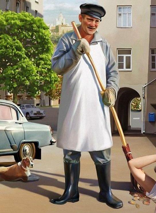 Картина дворник с метлой