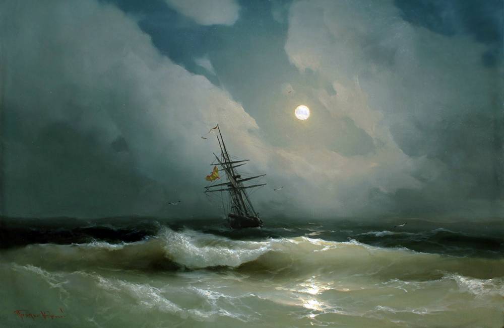 Штиль буря. Айвазовский картины Лунная ночь.