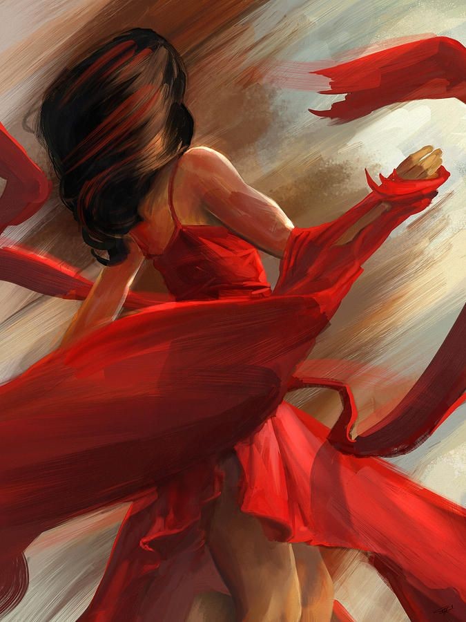Картина Девушка В Красном Платье
