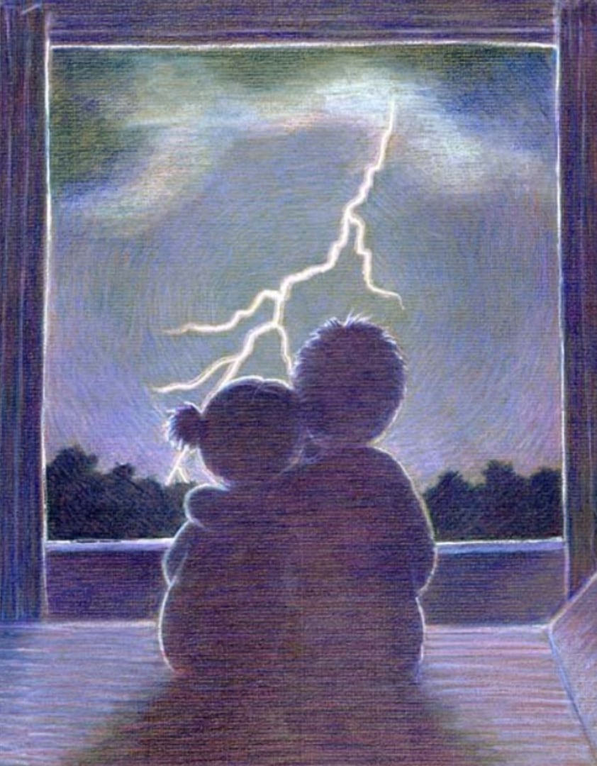 Роды в грозу. Иллюстрации Кэти Хэйр. Гроза за окном. Гроза рисунок. Гроза гуашью.