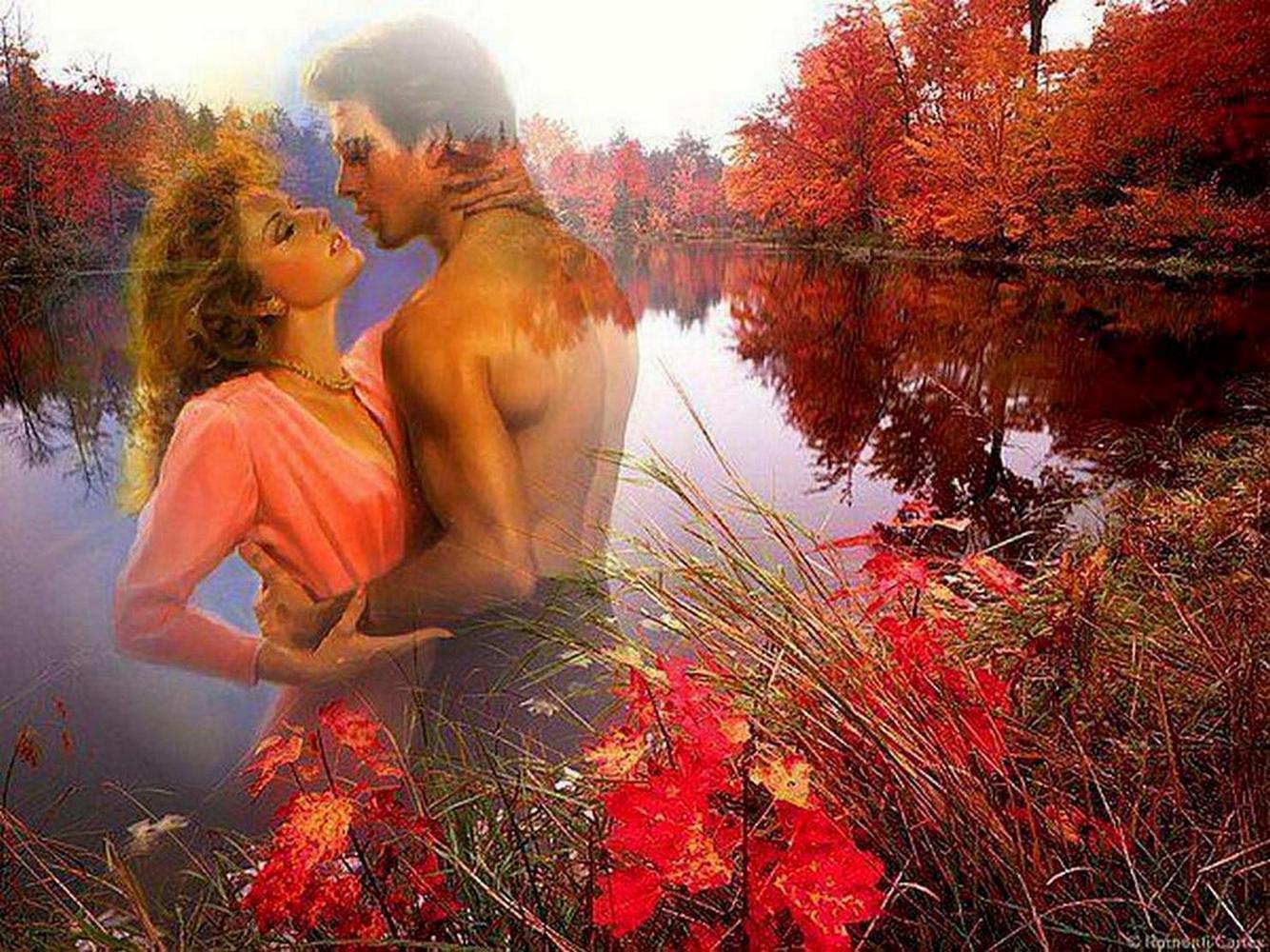 Поцелуй кружится голова. Осень любовь. Река любви. Осенний поцелуй.