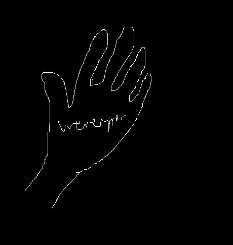 с испещренными почеркушками ладошками