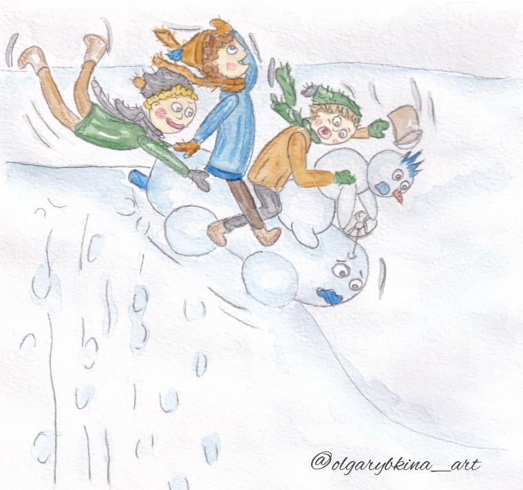 Мальчишки слепили из снега машину