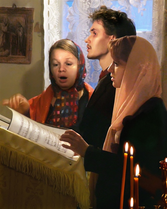Русские православные пения. Маковский певчие на клиросе. Клирос в храме Андроникова монастыря.