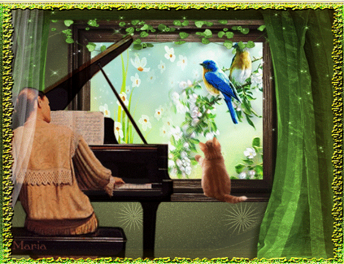 Мы весной поем душой. Птички на окна. Птица поет за окном. Окно анимация.