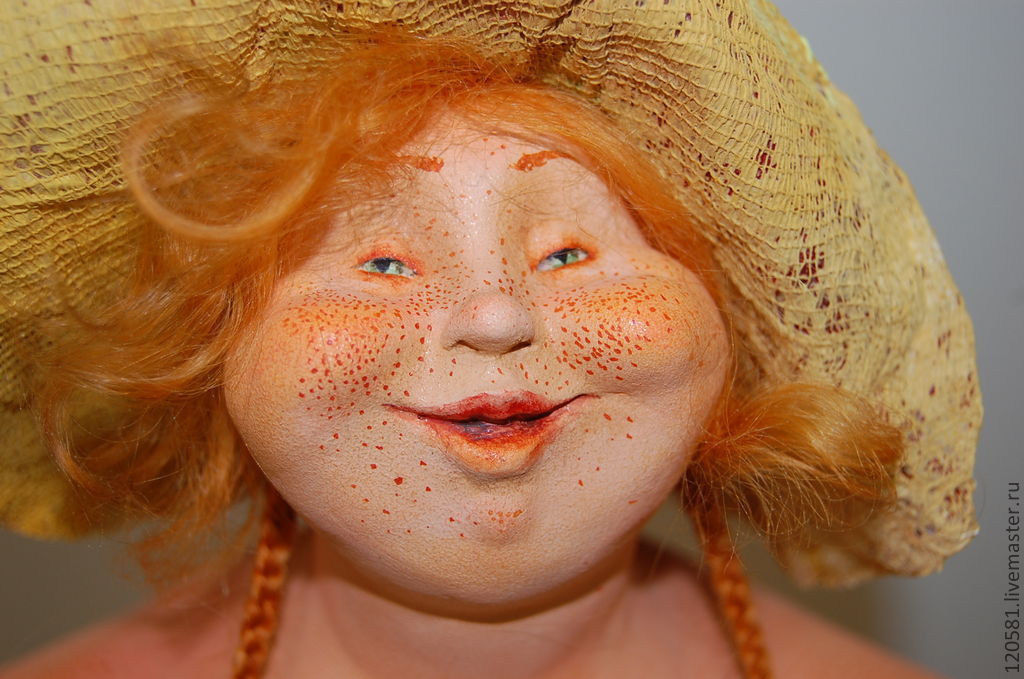 Толстая рыжая баба. АНЯМАНЯ куклы мастер. Авторская кукла. Смешные авторские куклы. Авторская кукла с веснушками.