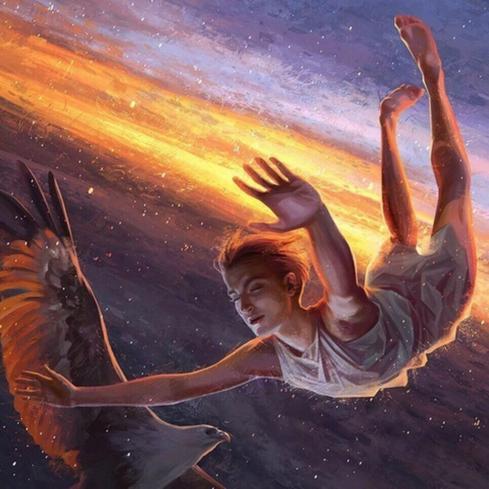 Счастье падает с неба. Ганс Дженни. Свободный человек арт. Полет души. Человек в полете.