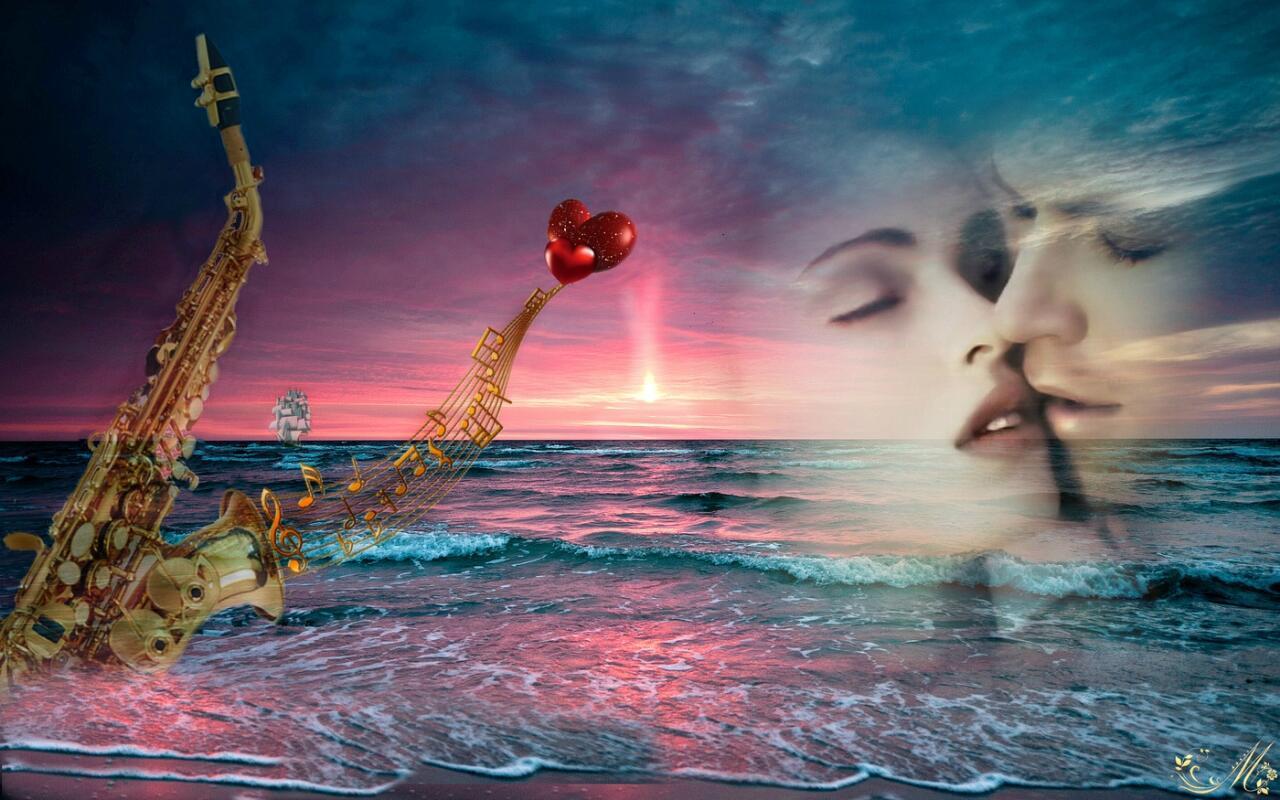 Красивая музыка люблю люблю люблю. Саксофон и море. Волна любви. Океан любви. Музыка любви картинки.