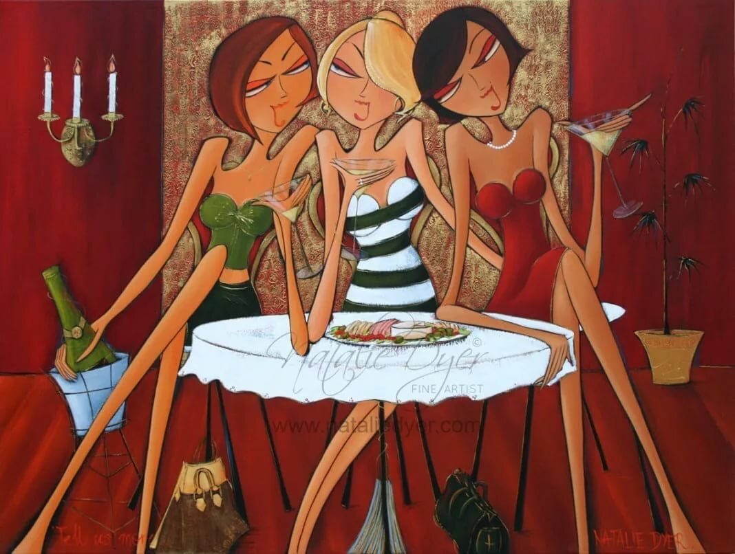 Жизнь с тремя подружками. Художник-иллюстратор Natalie Dyer.. Посиделки с подружками. Вечер с подружками. Веселые посиделки с подругами.