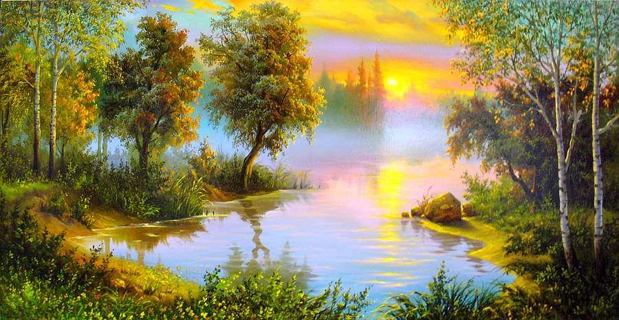 Рассвет на реке картина